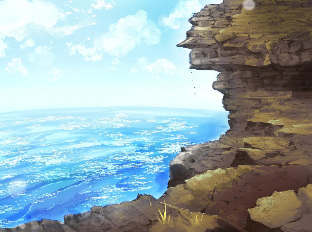 Illustration of mountain rocks by the sea